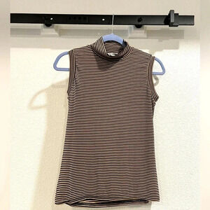 Not “so basic” basic mock turtleneck sleeveless shell. Black &  gold stripe. PL​